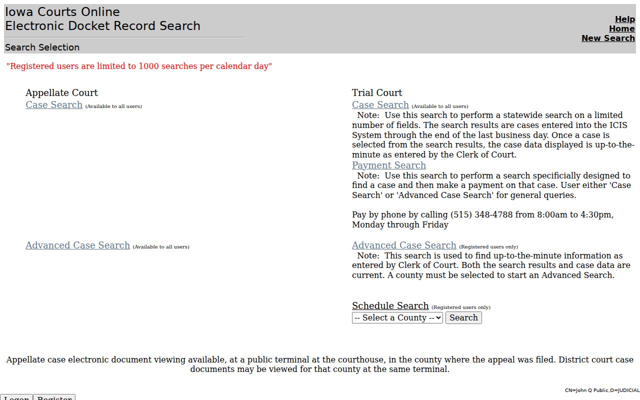 Iowa Courts Online public case search for Polk County records