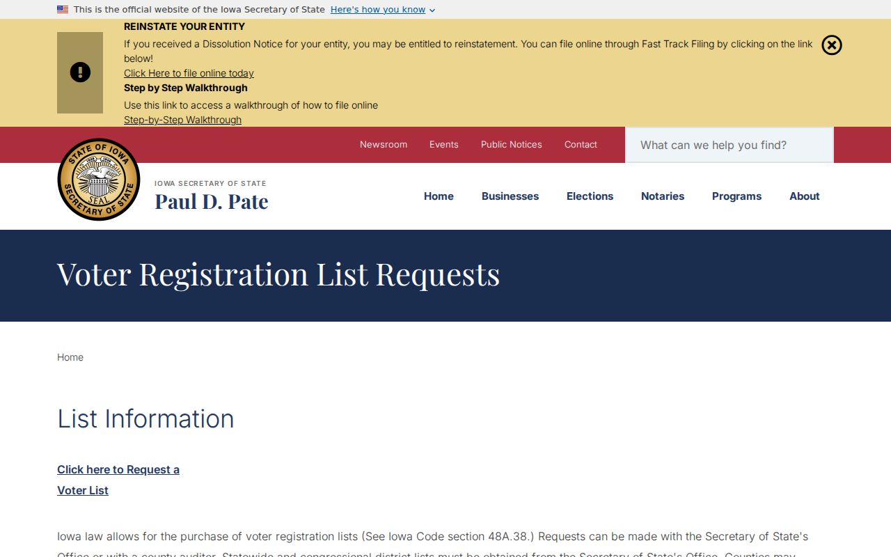 Iowa voter list request rules for a Polk County resident lookup